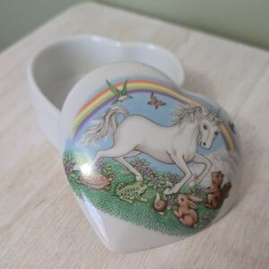 Heart-Shaped Trinket Box with Unicorn and Rainbow
